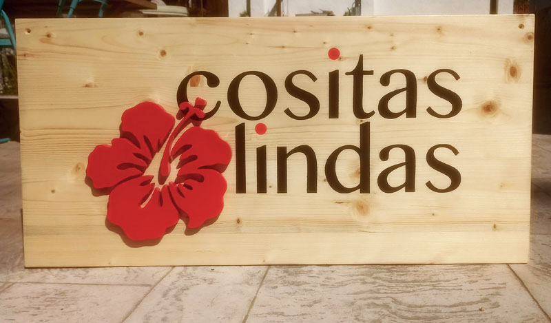 cartell fusta a mida amb flor